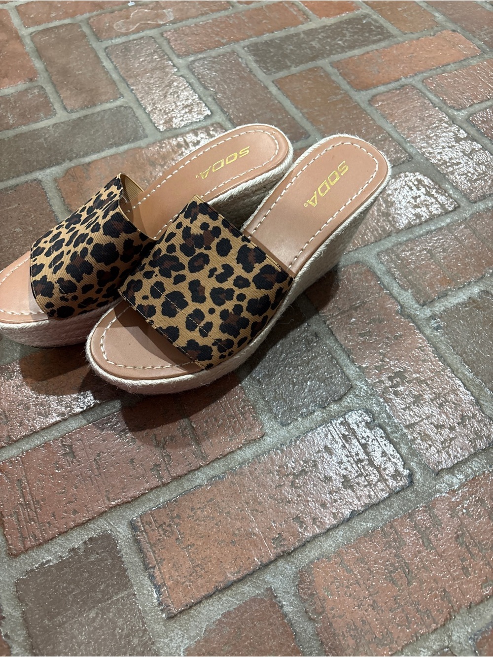 Soda Leopard Print Wedge Slide Sandals - Brown/Black